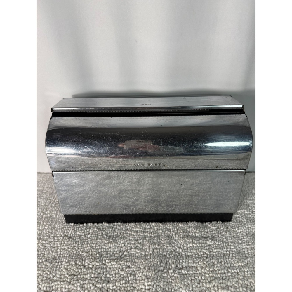 Vintage Chrome 3 Tier Wall Mount Kitchen Dispenser Foil Wax Paper Paper Towels